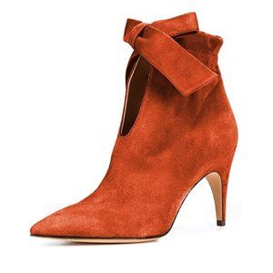 XYD Orange Suede Classical Pointy Toe Ankle Booties High Heels Graceful Boots